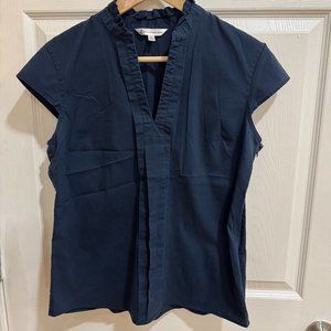 Brooks Brothers Navy Ruffle Neck Blouse